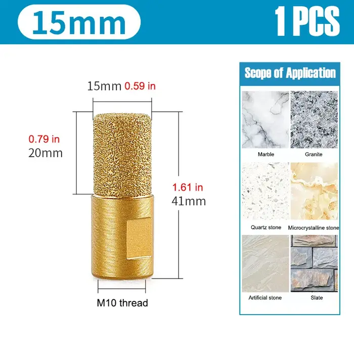 Tête de meulage diamantée brasée sous vide 6/10/15 mm pour carrelage céramique