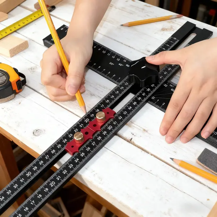 Règle en T et modèle de perçage à échelle précise en alliage d'aluminium 2 en 1 avec poignée ergonomique