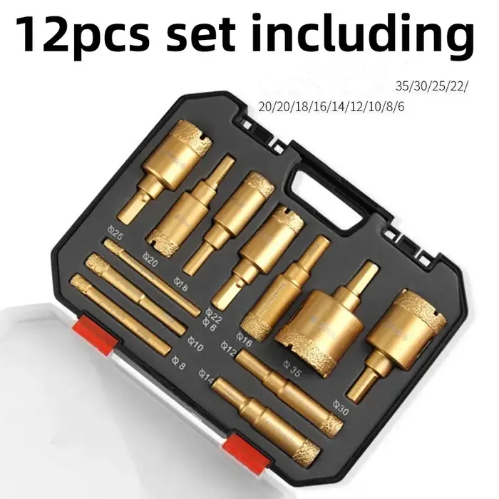 Kit de 12 forets diamantés brasés de 6-35 mm pour meuleuse d'angle, ouvre-trous, pour verre, marbre, granit, céramique, pierre