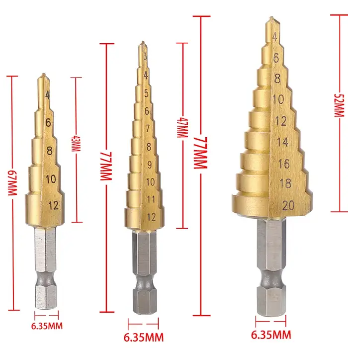 3 pièces 3-12mm 4-12mm 4-20mm HSS rainure droite étape foret ensemble titane enduit bois métal trou 