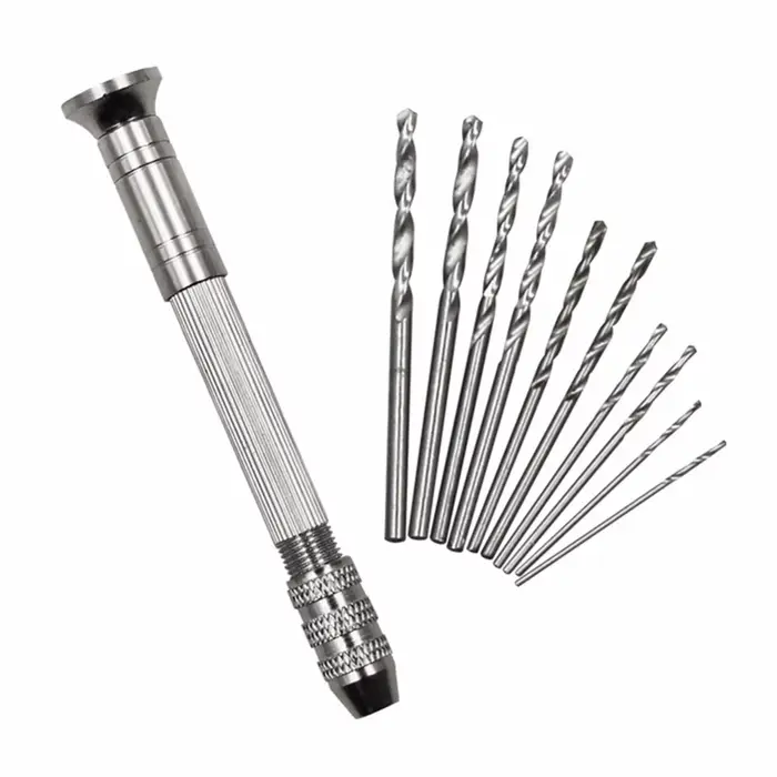 Mini perceuse à main en aluminium de haute qualité, avec mandrin sans clé + 10 forets hélicoïdaux, o