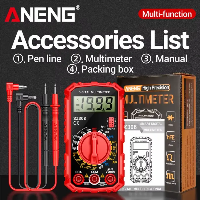 Multimètre numérique ANENG SZ308 1999 points de mesure AC/DC haute précision multifonctionnel pour t