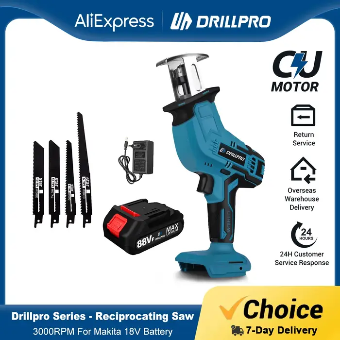 Drillpro 18V scie alternative tronçonneuse sans fil bois métal PVC tuyaux outils de coupe avec 4 lames outil électrique pour batterie