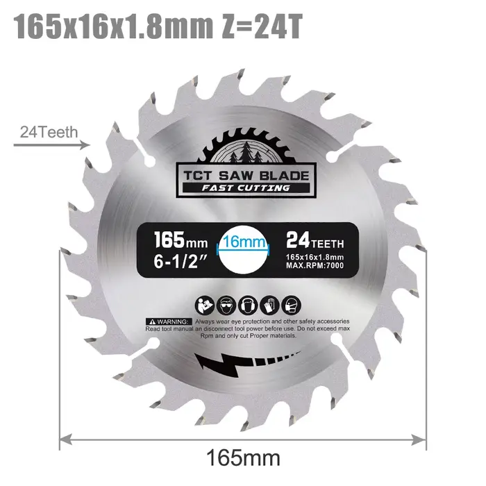 XCAN 165mm lame de scie circulaire TCT lame de scie en carbure pour outils de coupe du bois disque d