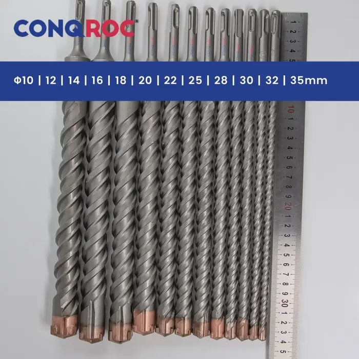 Foret à maçonnerie Long SDS Plus, longueur de tige-340 ~ 350mm, 12 options de diamètre-10 ~ 35mm, pointe croisée en carbure pour marteau électrique en tungstène