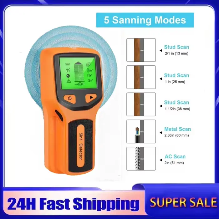 5in1 détecteur de goujons muraux écran LCD multifonctionnel portable pour bois câble de fil ca