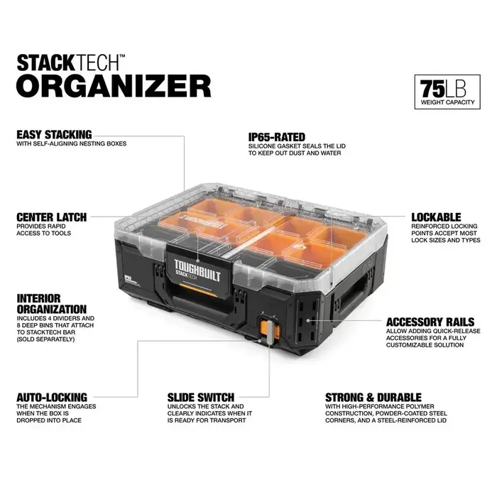 TOUGHBULILT TB-B1-O-30 boîte à outils de rangement multifonctionnelle empilée