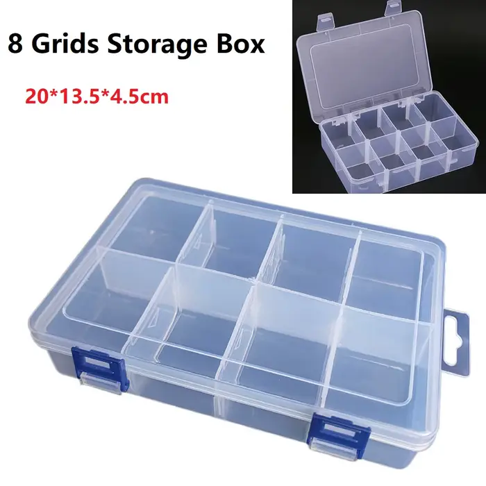 Boîte de rangement d'outils, compartiment réglable à 8 grilles, boîte de rangement en plastique, sup