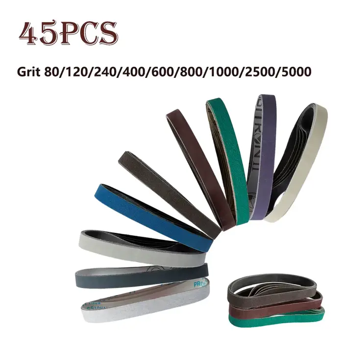 45 pièces 13x457mm bandes abrasives 80-5000 grain bande de remplacement résistant à l'usure courroie de meulage assortie pour métal bois fibre de verre caoutchouc