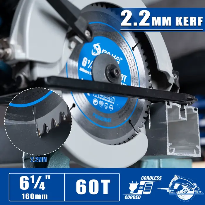 Lame de scie circulaire PAYA 6-1/4" 60T TCG pour la coupe de l'aluminium