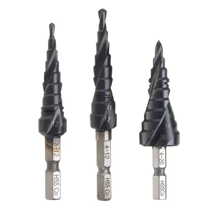 Foret étagé revêtu de TiAlN au Cobalt HRC89 M35, tige hexagonale de 1/4 pouces, ouvre-trou de perçag