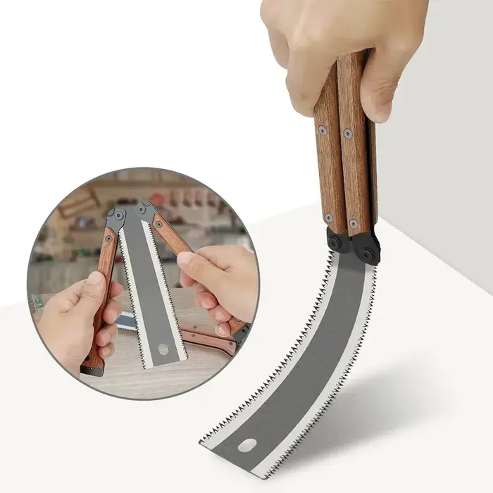 Scie à main pliante double face de style japonais avec manche en bois pour le travail
