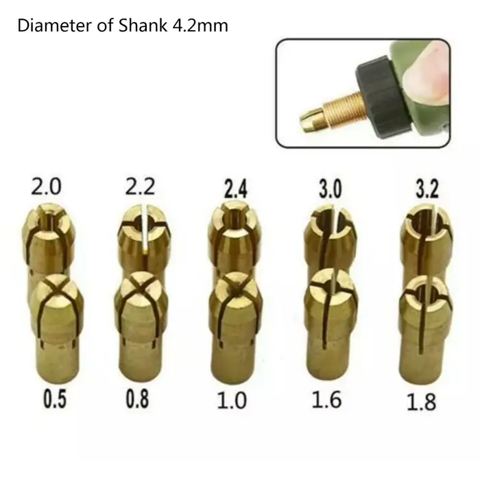 Ensemble de 10 pièces de mandrin de meuleuse électrique, mandrins de perceuse, pince 4.2mm 0.5-3.2mm, Mini meuleuse, mandrin en cuivre, ensemble d'accessoires