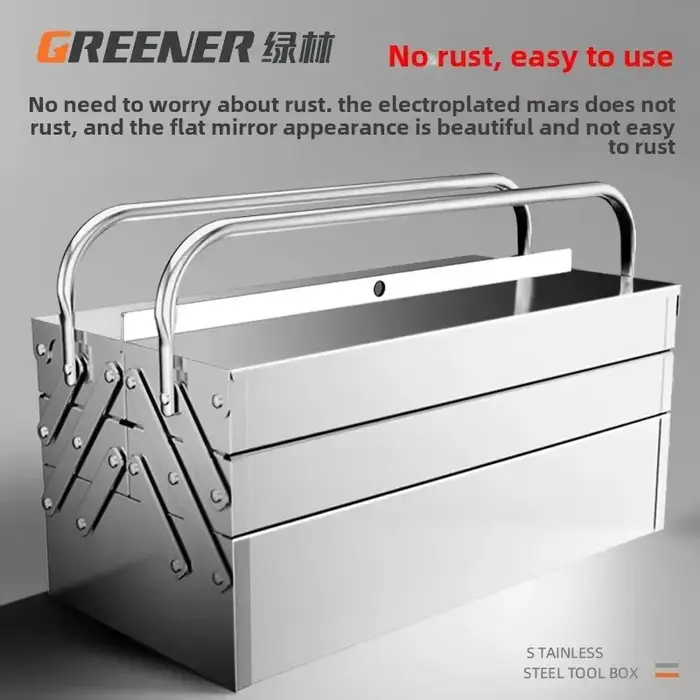 Boîte à outils en acier inoxydable pour usage industriel et domestique avec conception pliable et espace de rangement à 3 couches DC