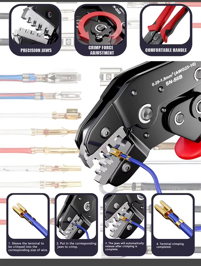 Kit d'outils de sertissage à cliquet pour broches Dupont JST MOLEX à barillet ouvert EPC PCIE SATA - Terminals