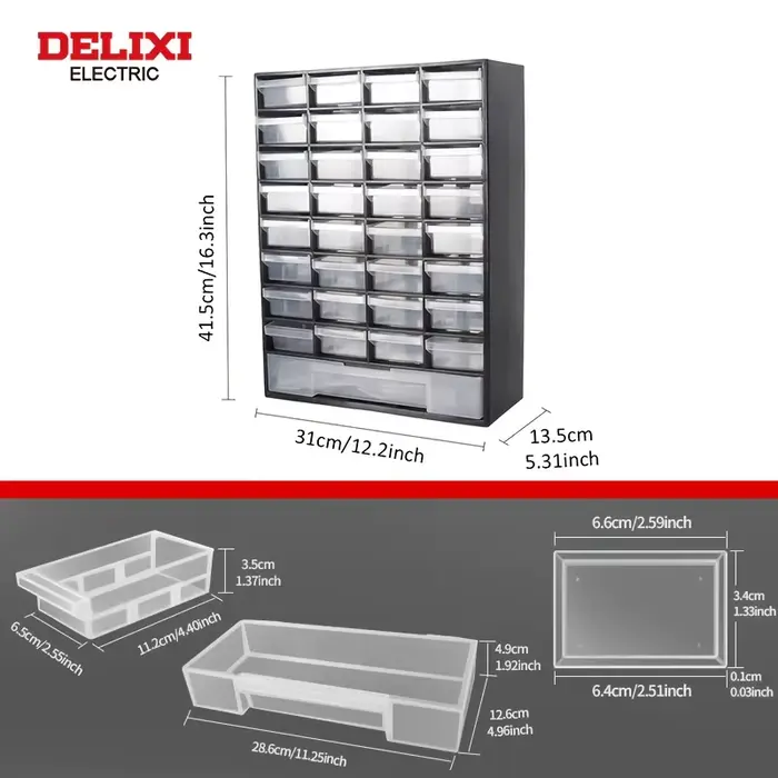 Armoire de rangement d'outils DELIXI ELECTRIC à 33 compartiments, boîte de rangement murale en plast