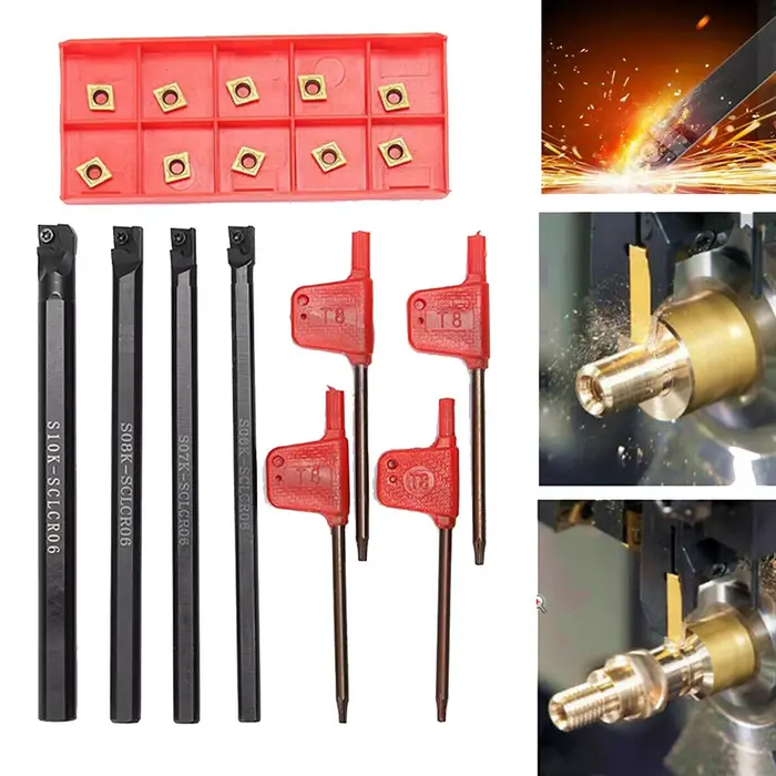 Barre de tournage et d'alésage SCLCR06 de 6/7/8/10 mm et 10 porte-inserts CCMT060204-HM pour barre d
