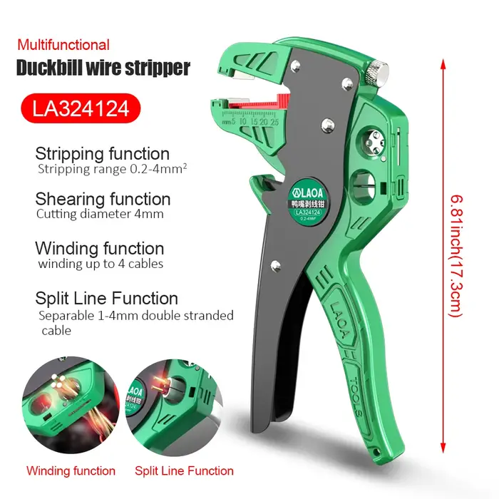 LAOA Automatique Fil Stripper Flatwire Cutter Pince À Décaper 0.2 à 4mm Plage Réglage de La Longueur Pour Électricien