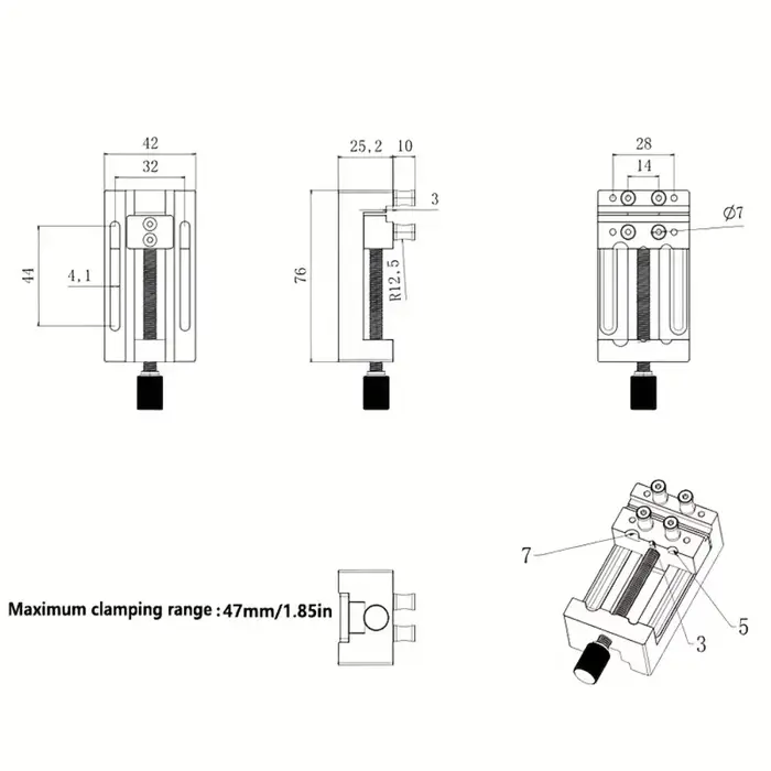 Mini étau de presse-perceuse 0-47 mm avec mâchoires en caoutchouc anti-rayures pour la fabrication artisanale et les petites réparations