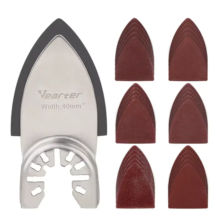 Vearter 31 pièces tampon de sable multi-outils oscillant au doigt avec feuille de papier de verre à crochet et boucle pour le meulage des bavures de bois et le dérouillage du métal