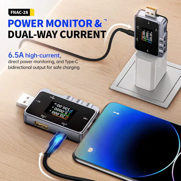 FNIRSI FNAC-28 testeur USB type-c 2-en-1 voltmètre numérique ampèremètre