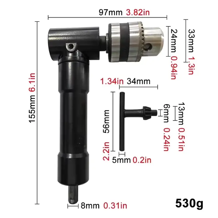 Outil d'angle électrique à 90 degrés noir pour perceuse