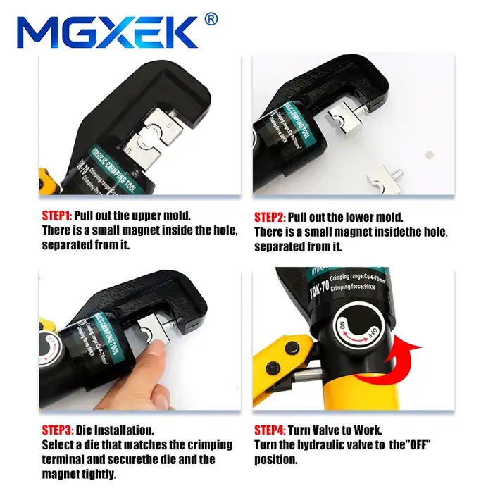 Pince à sertir hydraulique MGXEK YQK-70 pour cosses de câble 4-70mm² – Outil de compression 6T – Outils hydrauliques domestiques