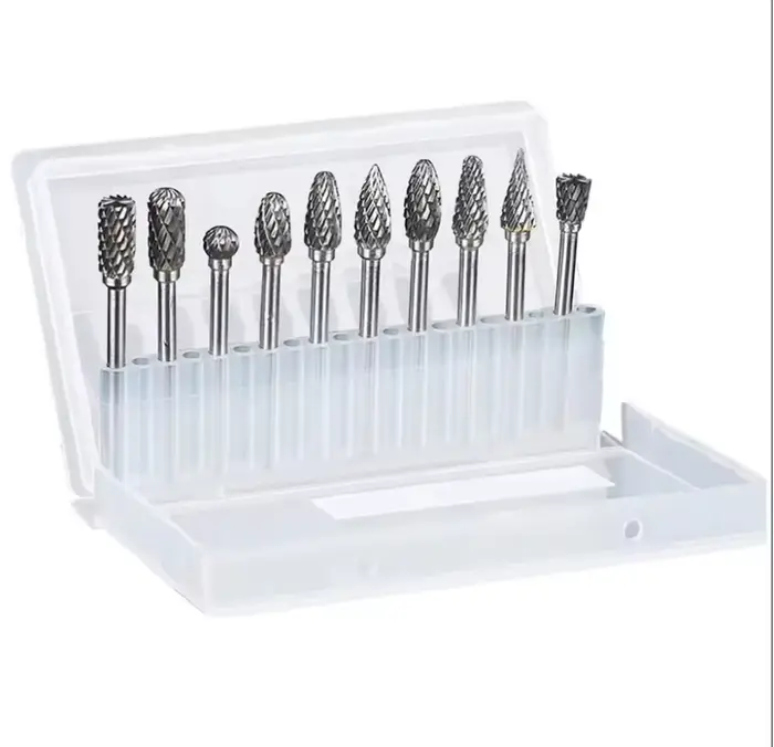 Jeu de bavures en carbure, outil rotatif Dremel, 10 pièces, embouts de meuleuse, lime rotative, tige