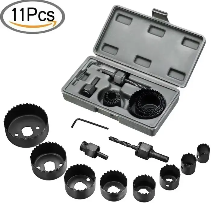 Kit de scie cloche professionnelle Durable en acier au carbone, 11 pièces, perceuse circulaire en mé