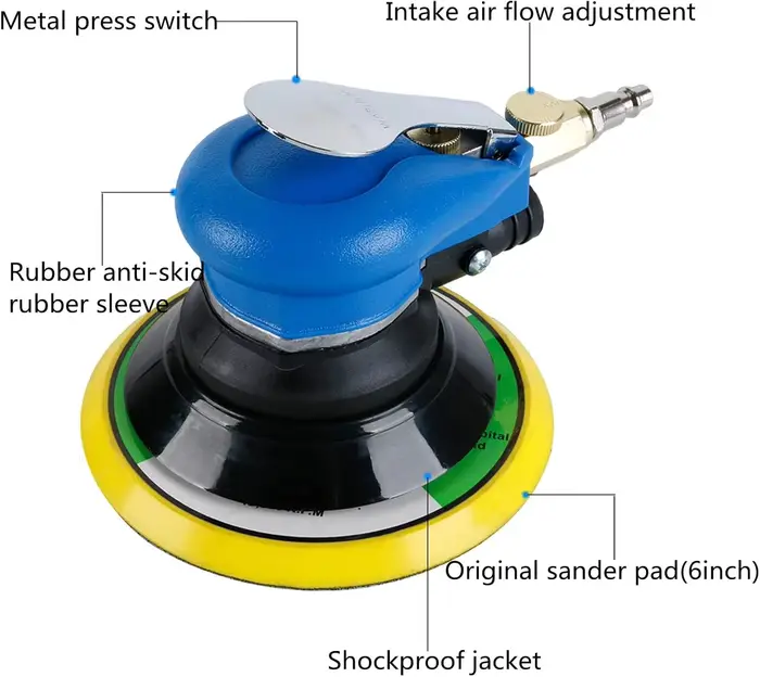 SI FANG 5/6 pouces ponceuse à air orbitale aléatoire outil DA sous vide avec papier de verre pour soins de peinture de carrosserie automobile élimination de la rouille et épilation