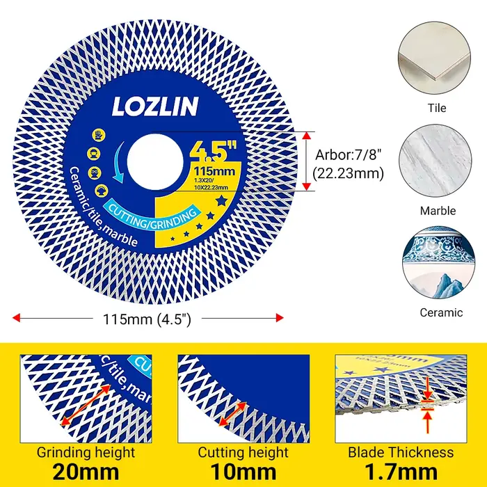 Disque de coupe diamanté LOZLIN 115 mm