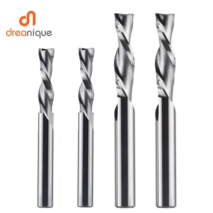 Dreanique 1pc fraise en carbure monobloc 3.175 4 6 8mm 2 cannelures spirale routeur peu carbure frai