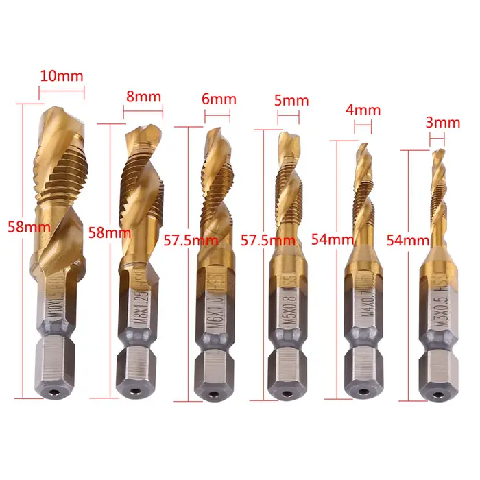 M3-M10 Titane Revêtu HSS Foret et Tarauds 1/4 "Hex Tige Taraudage Outil Filetage