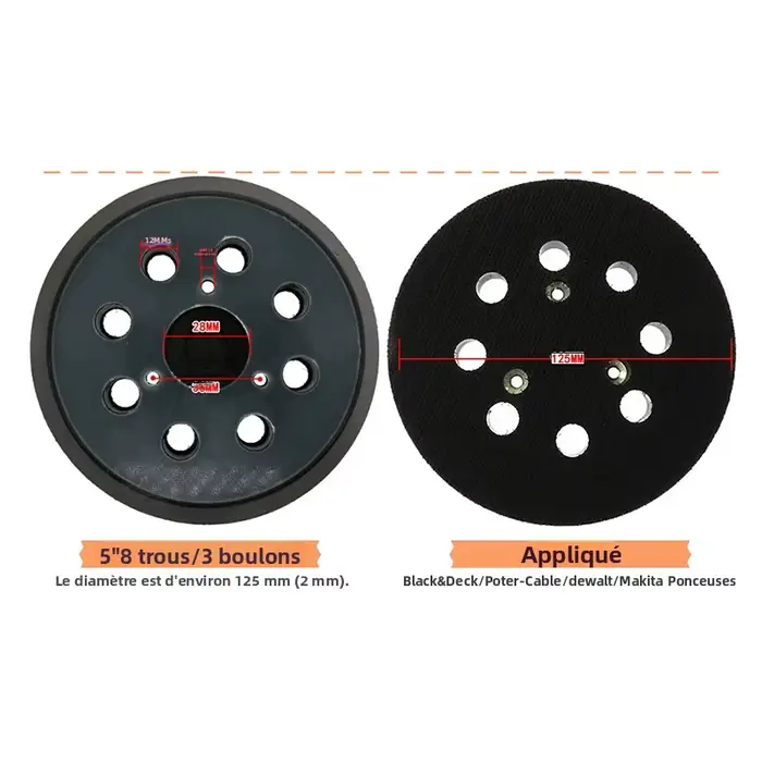 Plaque de support de ponçage auto-agrippante 8 trous 125 mm (5 pouces) pour ponceuse excentrique – Qualité supérieure pour outils électroportatifs
