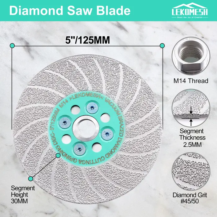 LEKOMESH 1pc Dia 5 pouces 125mm lame de scie disque de meulage de coupe de béton M14