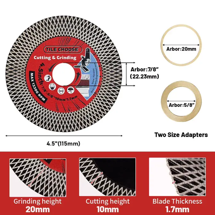 Lame de scie diamantée pour carreaux de 4.5 à 5 pouces