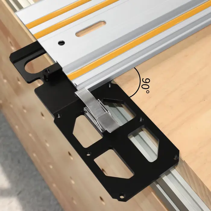 Arrêt d'angle de rail de guidage de scie circulaire carrée de scie sur rail avec support de bord, 90 °   Angle droit, compatible avec Festool et Makita