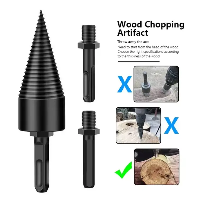 Foret séparateur de bois de chauffage 32/42mm tige ronde/hexagonale/triangulaire cône