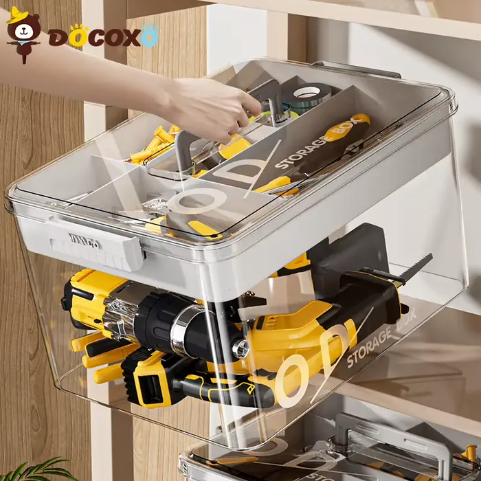 Boîte de rangement d'outils, grande capacité, avec séparateurs amovibles, boîte à outils portable en