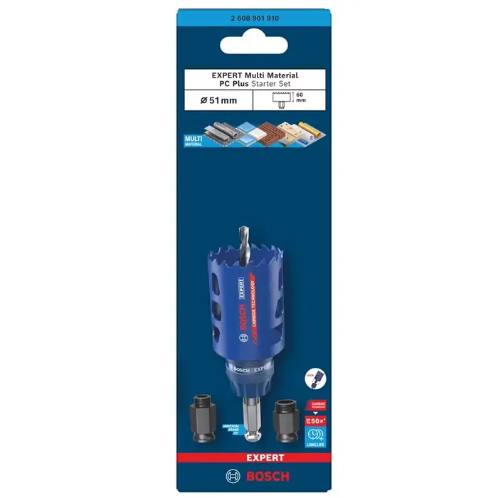 BOSCH 2608901910 EXPERT Multi Material PC Plus Ensemble de démarrage pour scie cloche pour le bois avec accessoires pour outils à métal et briques