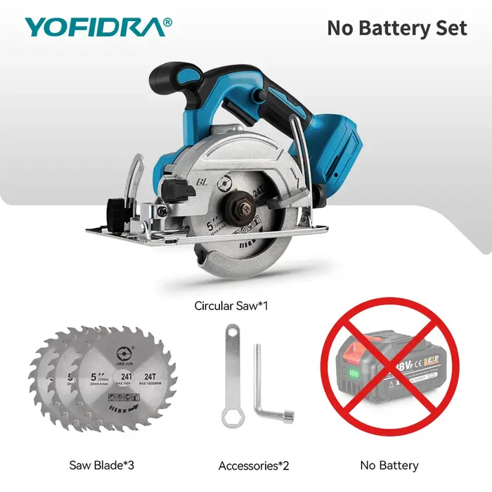 YOFIDRA 5 pouces 10800 tr/min scie circulaire électrique sans brosse sans fil 45 ° Outil