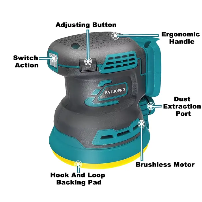 PATUOPRO 125mm ponceuse électrique orbitale aléatoire sans brosse meuleuse à bois outils électriques de polissage pour