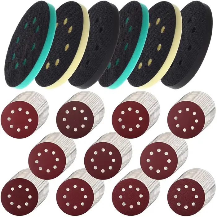 5 pouces 8 trous crochet et boucle ponceuse orbitale tampons en mousse et disques de ponçage 110 pièces