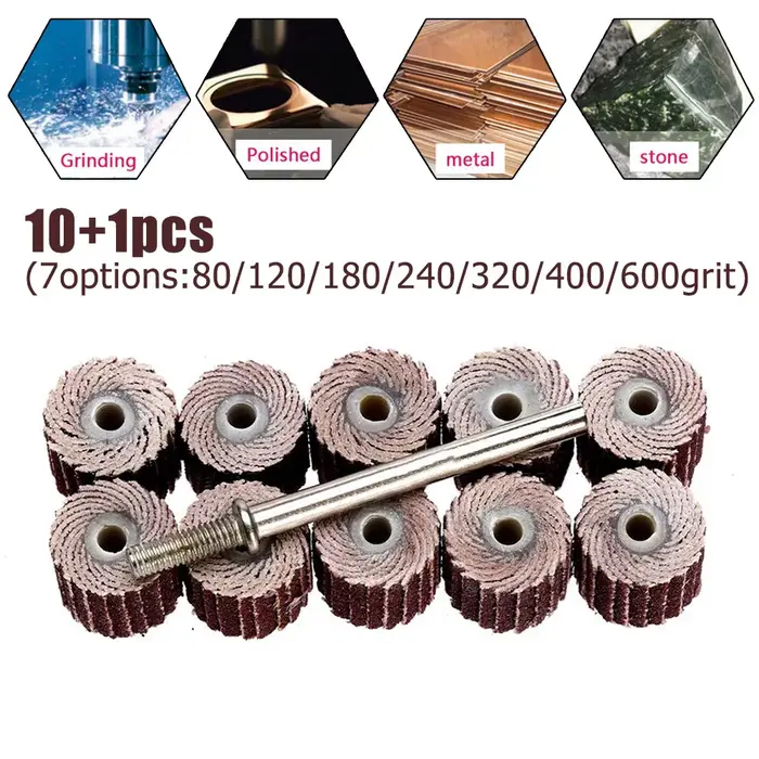 10 pièces disque de roue à lamelles ponçage perceuse papier de verre abrasif 80-600 grain meuleuse de polissage pour outils rotatifs avec 1 mandrin