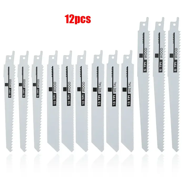Lot de 12 lames de scie sabre multi-usages pour la découpe du bois et du métal, compatibles Bosch, M