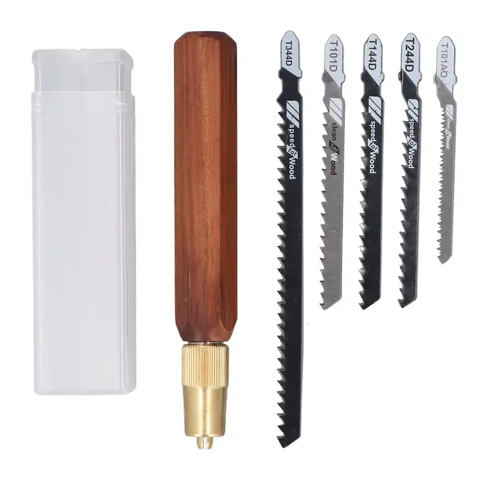 Kit de scie à main, manche en palissandre en forme hexagonale et 5 lames de scie sauteuse, Kit de sc