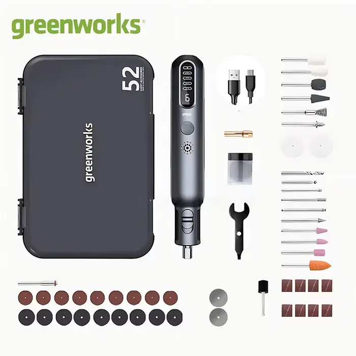 Mini-meuleuse sans fil Greenworks 8V 80W 52 pièces