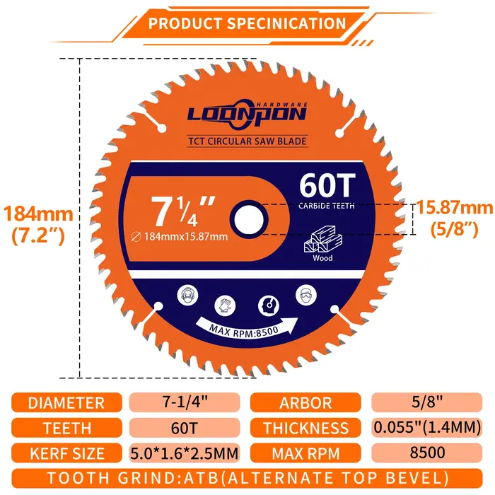 Loonpon TCT lame de scie circulaire en carbure disques de roue disque de coupe du bois 115 140 165 184 254mm