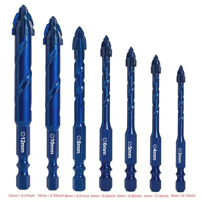 Nouvelle foret excentrique à quatre lames dentelées bleues pour carrelage complet en céramique