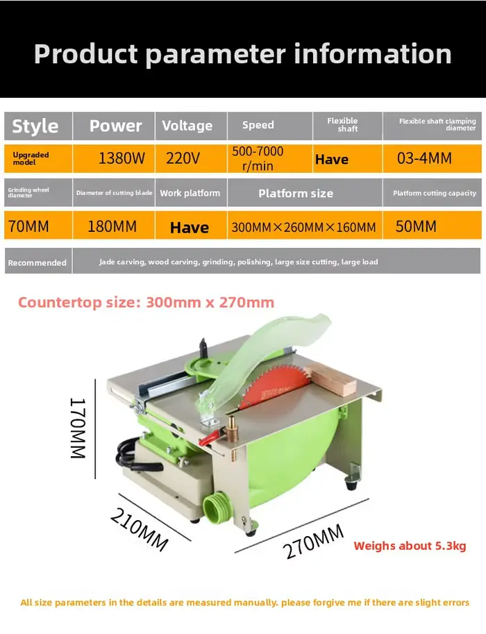 Meuleuse de Table haute puissance 220V 1380W